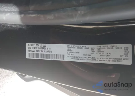 2025 Chrysler Pacifica Select z USA, uszkodzony, nr VIN 2C4RC1BG0SR581619